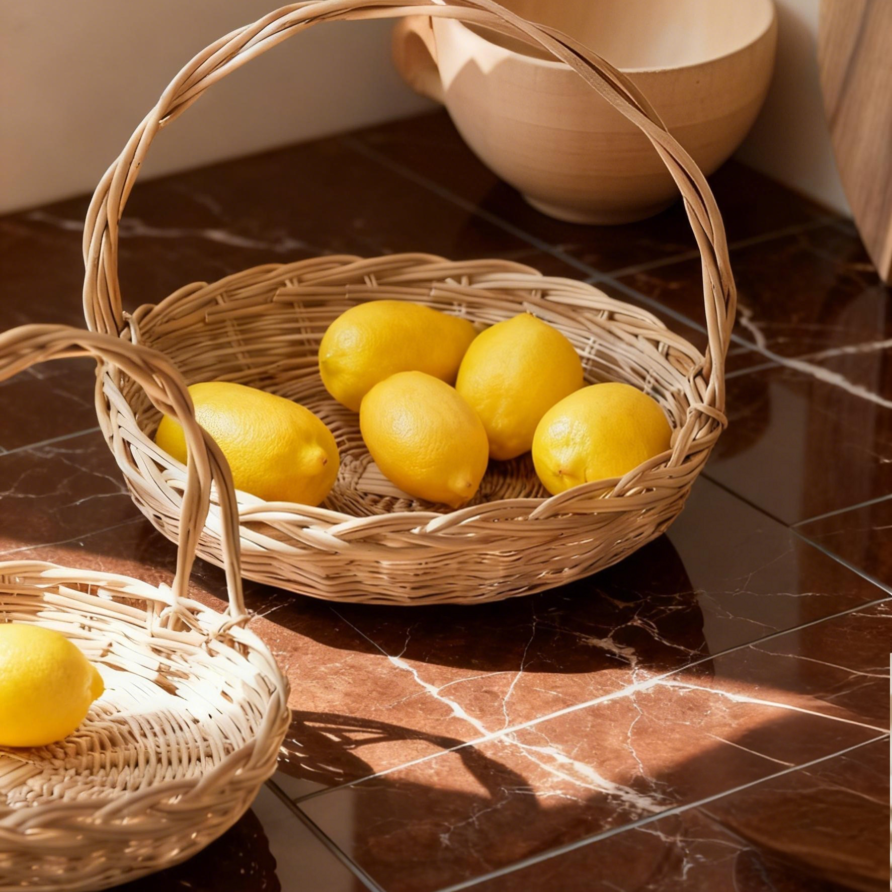 Rattan - woven and Willow - woven Fruit Basket, Household Kitchen Desktop Woven Flower Basket, Storage Basket, Egg and Fruit Tray, Steamed Bun Basket