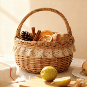 Willow - woven Handheld Picnic Basket, Pastoral - style Lace Fabric Storage Basket, Bamboo - woven Storage Basket, Rattan - woven Storage Basket