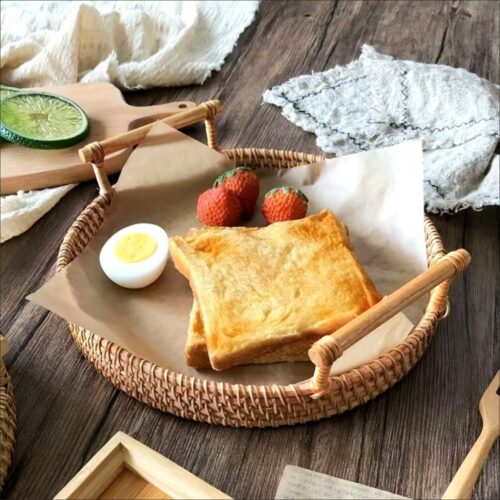 Handmade Rattan & Bamboo Storage Basket - Japanese Style Fruit Plate, Bread/Bun Holder, Living Room Fruit Bowl, Multipurpose Home Tray photo review