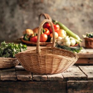 High end handmade willow woven countryside style hand-held fruit basket, fashionable and creative multifunctional shopping rattan gift basket